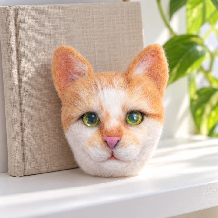 Miniature cat wool keepsake on a shelf
